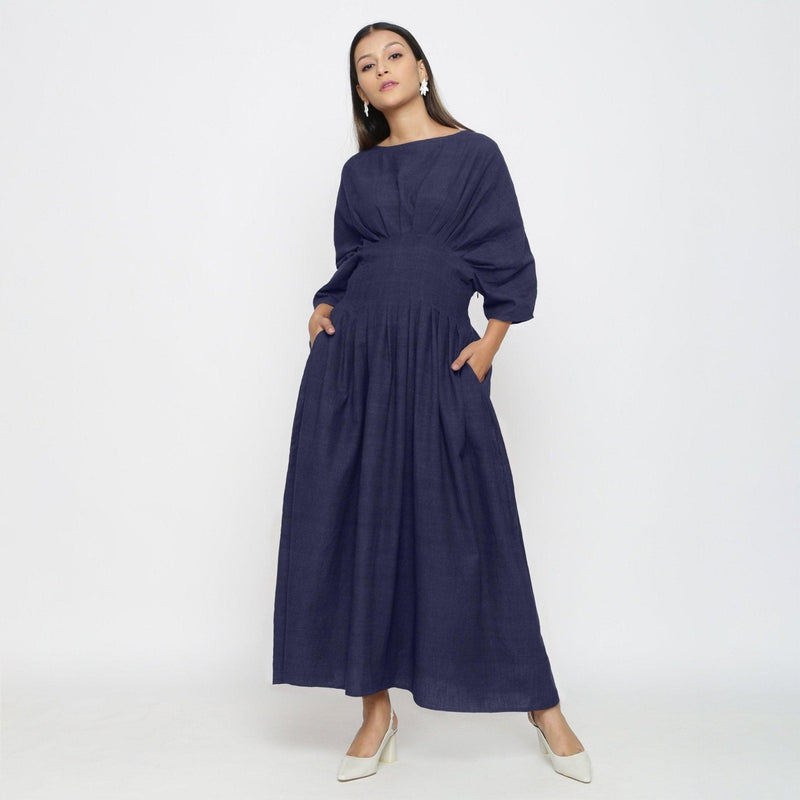 flared pleated dress Pleated satin cape maxi dress Blue For Women