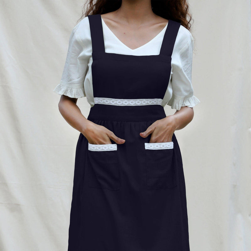 Navy Blue Cotton Flax Comfort Fit Apron