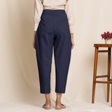 Navy Blue Cotton Flax High-Rise Pegged Chino Pant