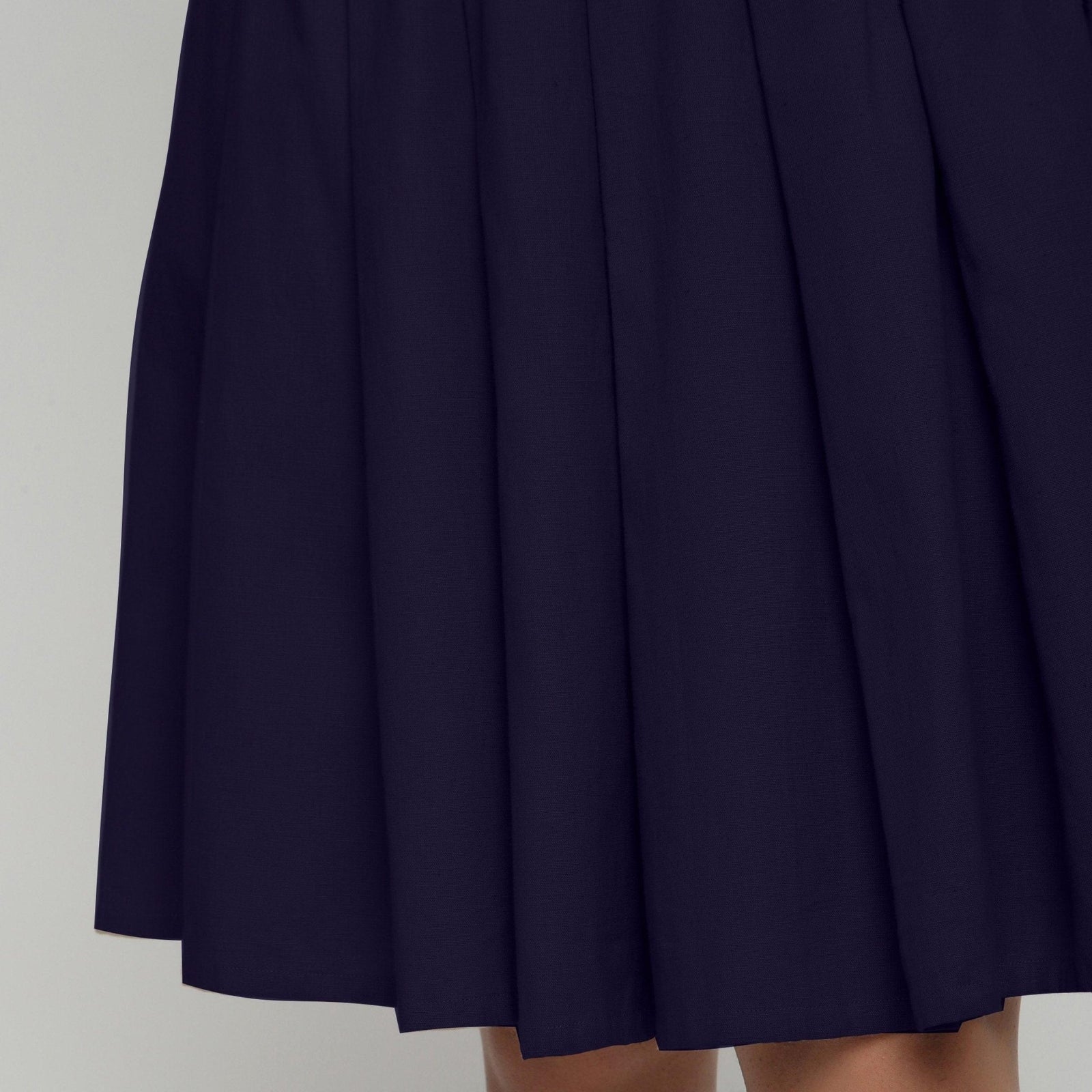 Navy Blue Cotton Flax Pleated Knee Length Skirt 29 Petite 5 1 and Below