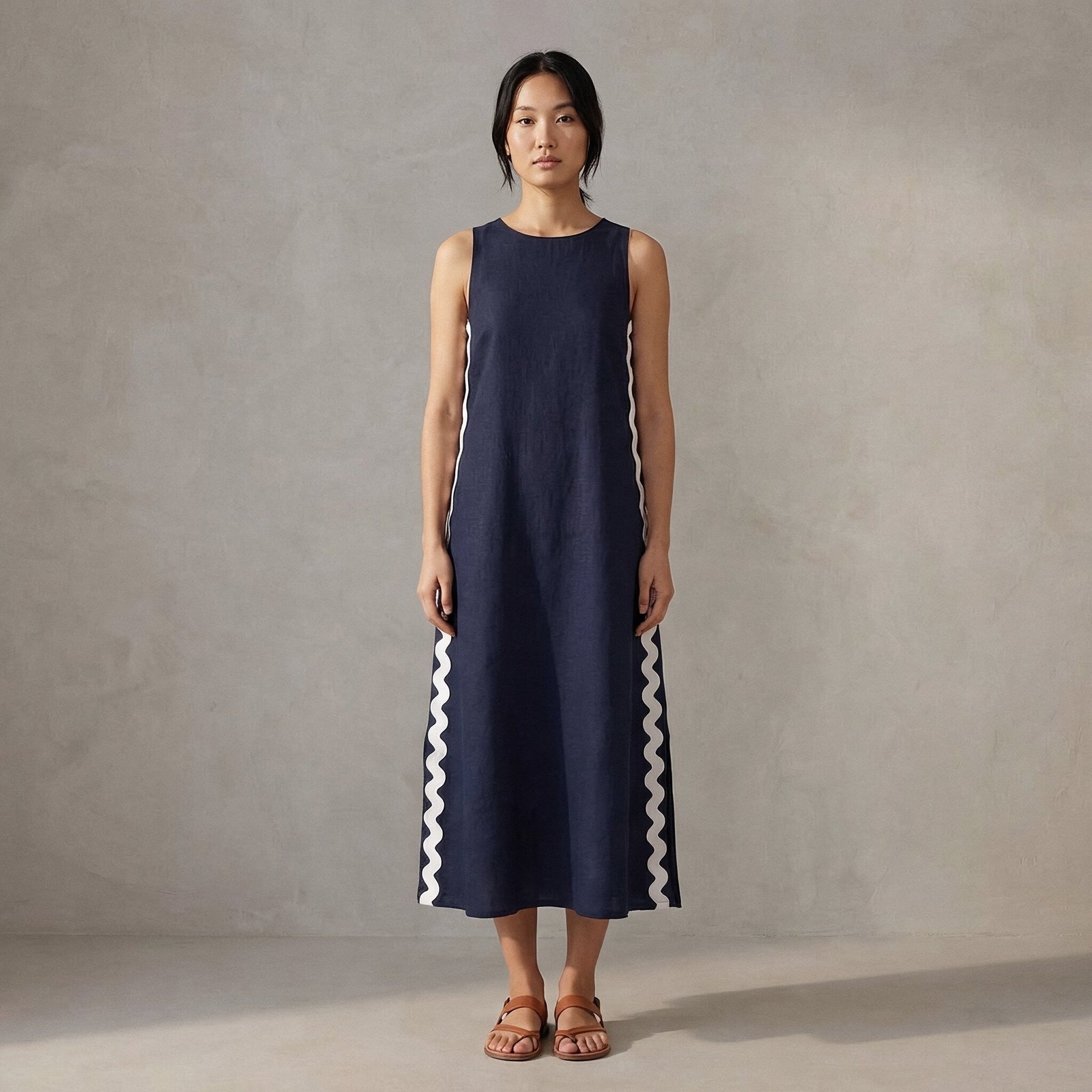 fitted lace wedding dress Buy Navy Blue Cotton Flax Wavy Stripe Maxi Shift Dress Online at  SeamsFriendly