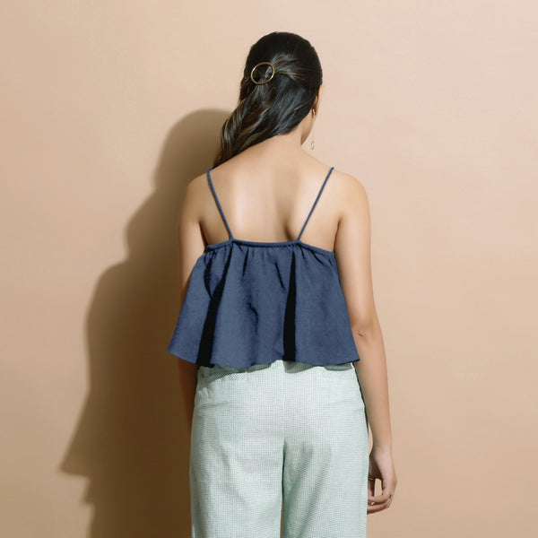 Navy Blue Cotton Linen Camisole Crop Top