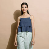 Navy Blue Cotton Linen Camisole Crop Top
