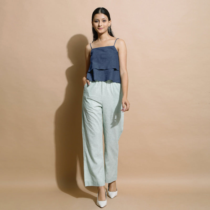 Navy Blue Cotton Linen Camisole Crop Top