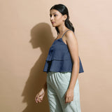 Navy Blue Cotton Linen Camisole Crop Top