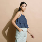Navy Blue Cotton Linen Camisole Crop Top