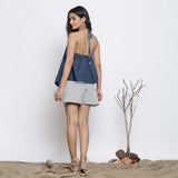 Navy Blue Cotton Linen Halter Neck Handkerchief Top