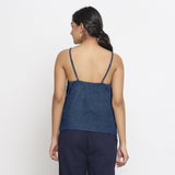 Navy Blue Cotton Linen Relaxed Fit Spaghetti Top
