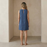 Navy Blue Cotton Linen Sleeveless A-Line Short Shift Dress