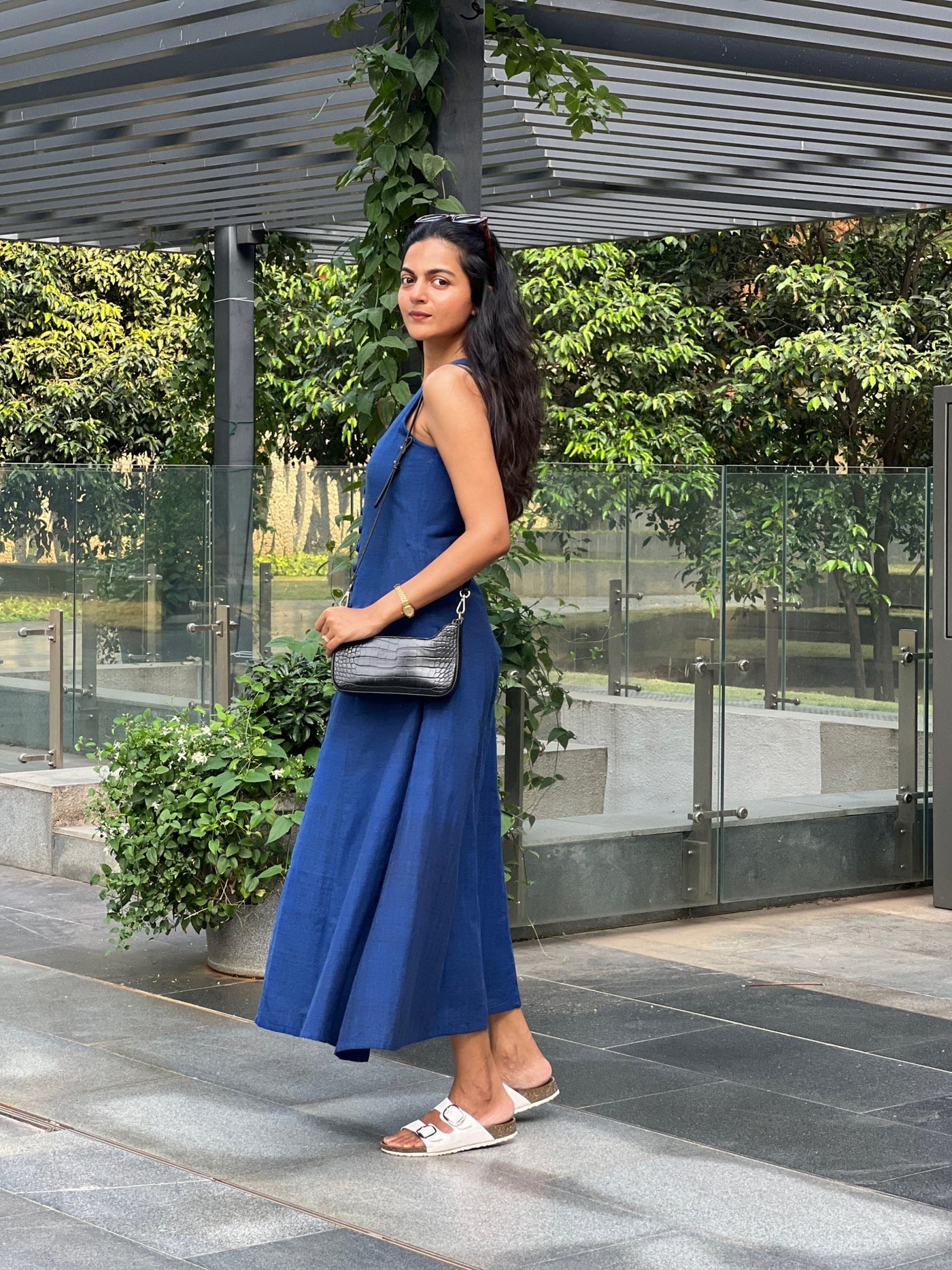 elegant navy blue formal dress Vintage A-Line Navy Blue Long Senior Satin Slit Prom Dress Formal Dress  P1316