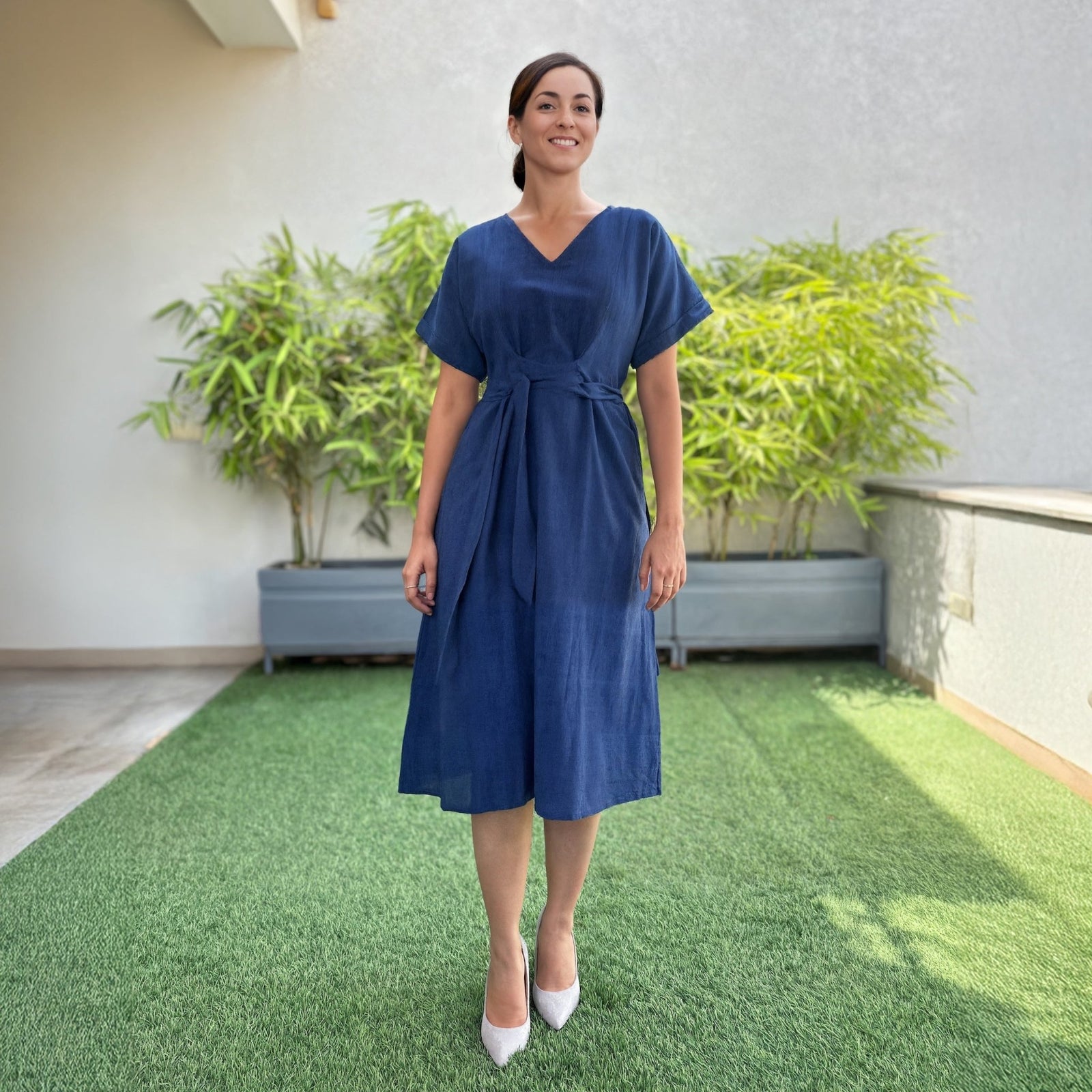 wrap dress a line Navy Blue Handspun Cotton A-Line Midi 58