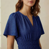 Navy Blue Handspun Cotton Elasticated Short Tier Dress