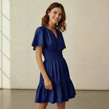 Navy Blue Handspun Cotton Elasticated Short Tier Dress