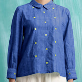 Navy Blue Mirror Work Handspun Cotton Blouse Top