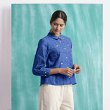 Navy Blue Mirror Work Handspun Cotton Blouse Top