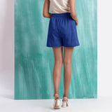 Navy Blue Mirror Work Handspun Cotton Mid-Rise Elasticated Shorts