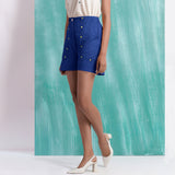 Navy Blue Mirror Work Handspun Cotton Mid-Rise Elasticated Shorts