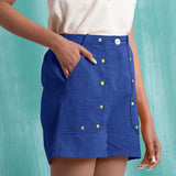 Navy Blue Mirror Work Handspun Cotton Mid-Rise Elasticated Shorts