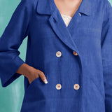 Navy Blue Mirror Work Handspun Cotton Welt Pocket Coat