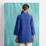 Navy Blue Mirror Work Handspun Cotton Welt Pocket Coat
