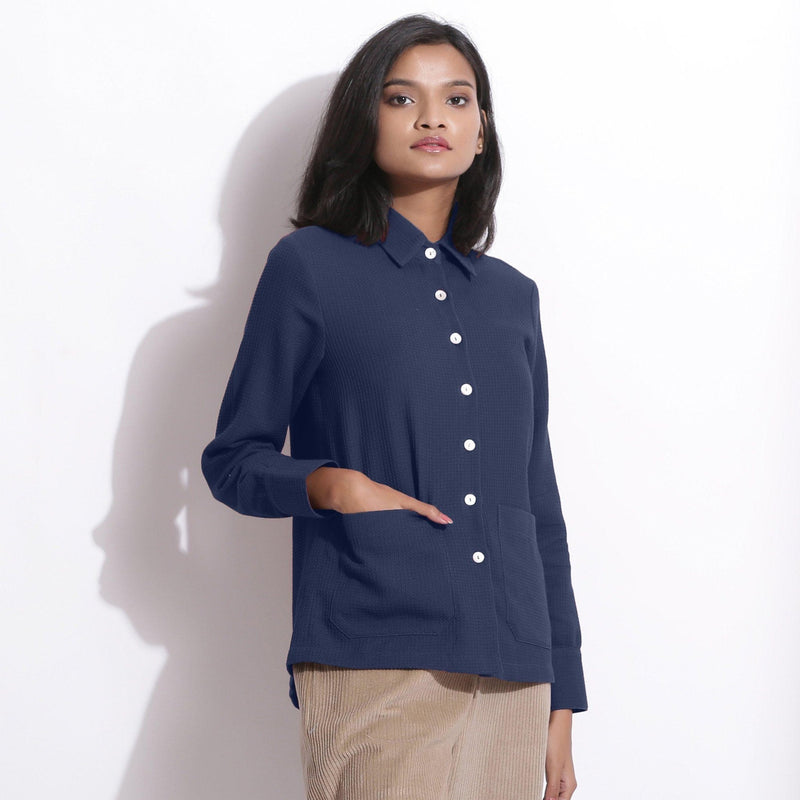 Navy blue button down best sale