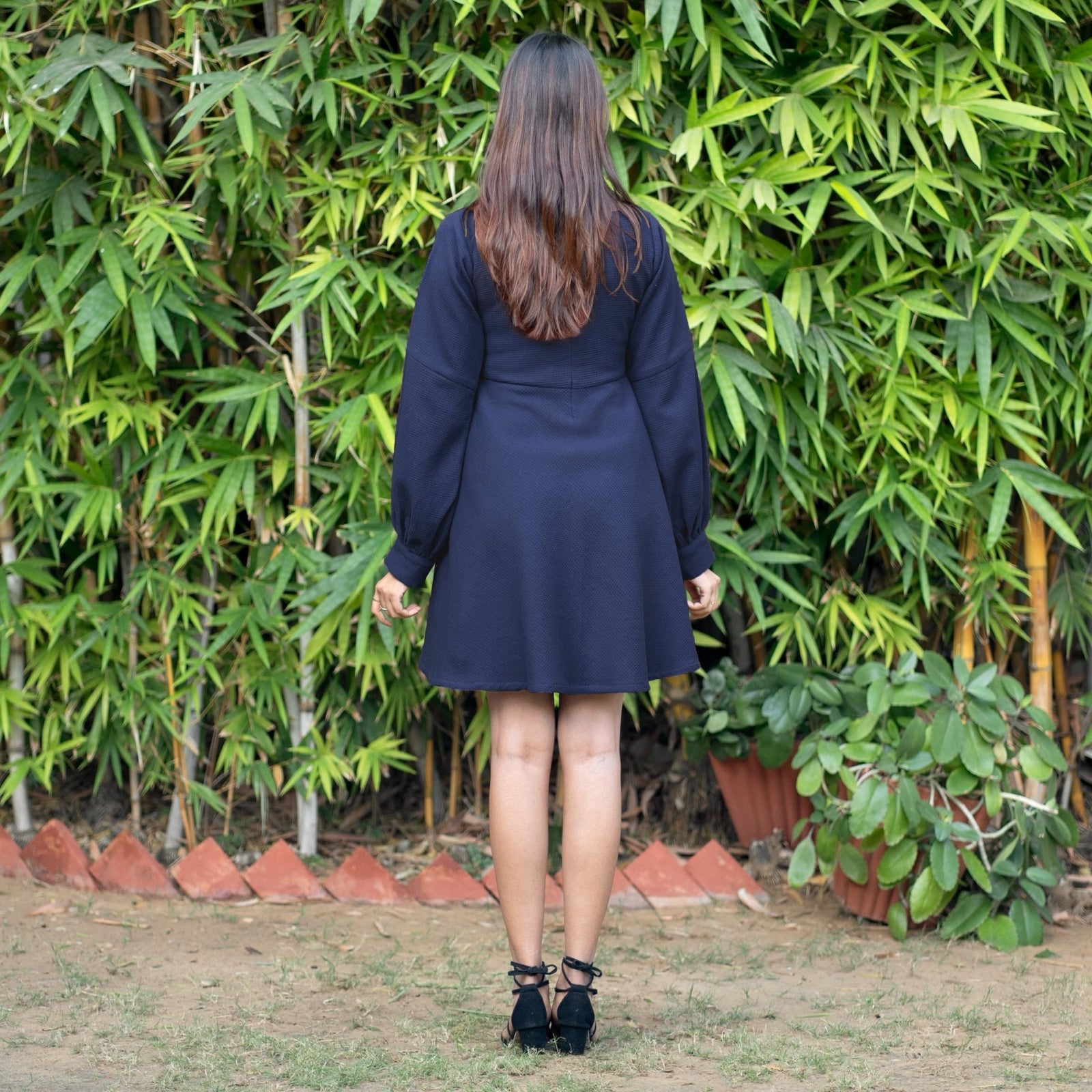 Navy Blue Warm Cotton Waffle Fit and Flare Short Dress 28" / Petite (5'1" and below) Navy Blue Warm Cotton Waffle Fit and Flare Short Dress 28" / Petite (5'1" and below)