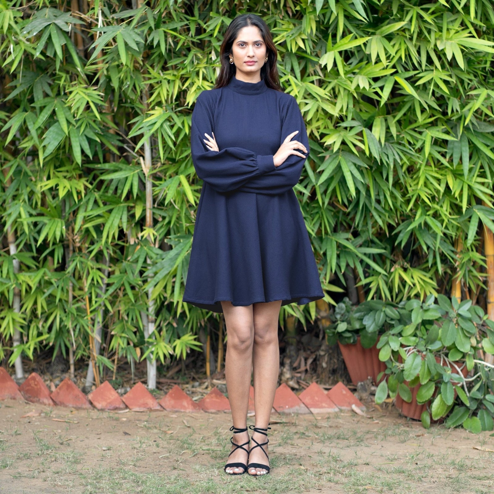 Navy Blue Warm Cotton Waffle Fit and Flare Short Dress 28" / Petite (5'1" and below) Navy Blue Warm Cotton Waffle Fit and Flare Short Dress 28" / Petite (5'1" and below)