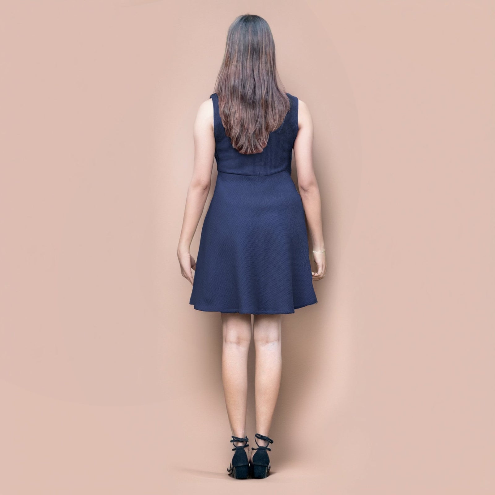 Navy Blue Warm Cotton Waffle Fit and Flare Short Sleeveless Dress 46" / Tall (5'7" and above) Navy Blue Warm Cotton Waffle Fit and Flare Short Sleeveless Dress 46" / Tall (5'7" and above)