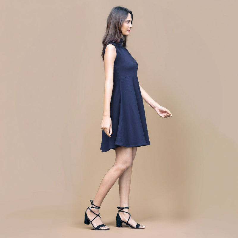 Navy Blue Warm Cotton Waffle Fit and Flare Short Sleeveless Dress 46" / Tall (5'7" and above) Navy Blue Warm Cotton Waffle Fit and Flare Short Sleeveless Dress 46" / Tall (5'7" and above)