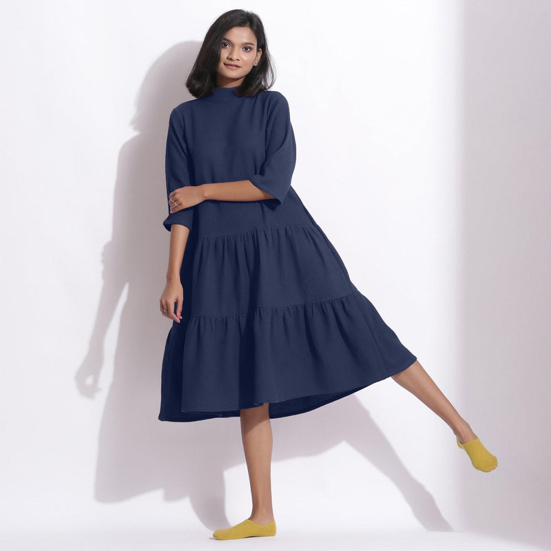 navy high neck midi dress Ayala Navy high-neck silk-satin midi dress