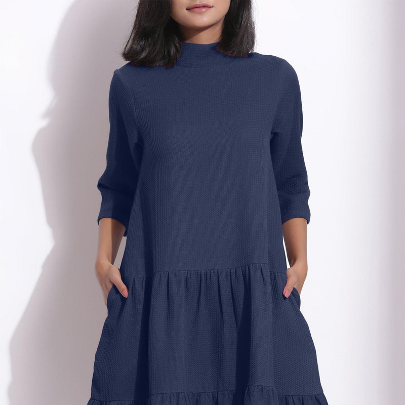 Navy high neck midi dress best sale