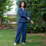 Navy Blue Warm Cotton Waffle High-Rise Comfort Fit Elasticated Pant