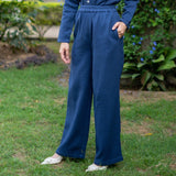 Navy Blue Warm Cotton Waffle High-Rise Comfort Fit Elasticated Pant