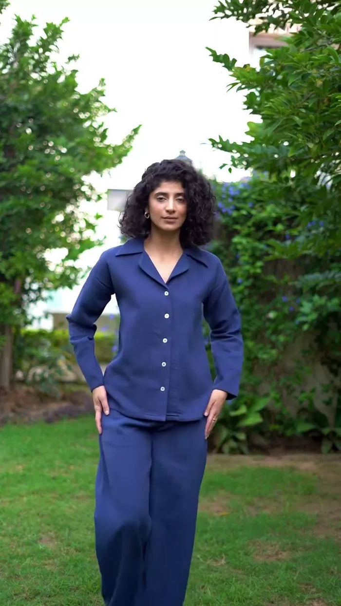 Buy Navy Blue Warm Cotton Waffle High-Rise Comfort Fit Elasticated