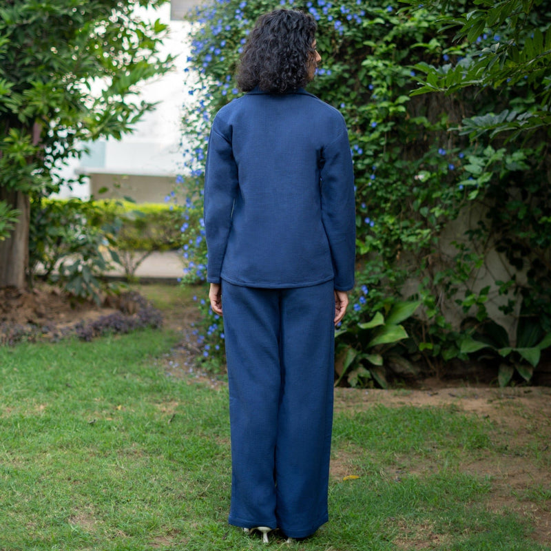 Navy Blue Warm Cotton Waffle High-Rise Comfort Fit Elasticated Pant