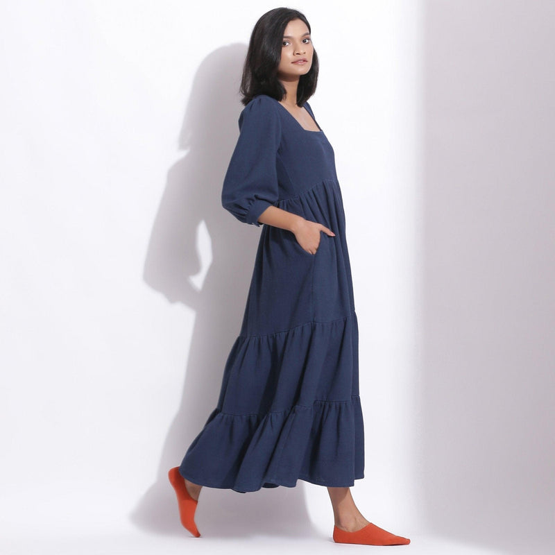 Buy Navy Blue Warm Cotton Waffle Tier Maxi Dress Online at SeamsFriendly Buy Navy Blue Warm Cotton Waffle Tier Maxi Dress Online at SeamsFriendly
