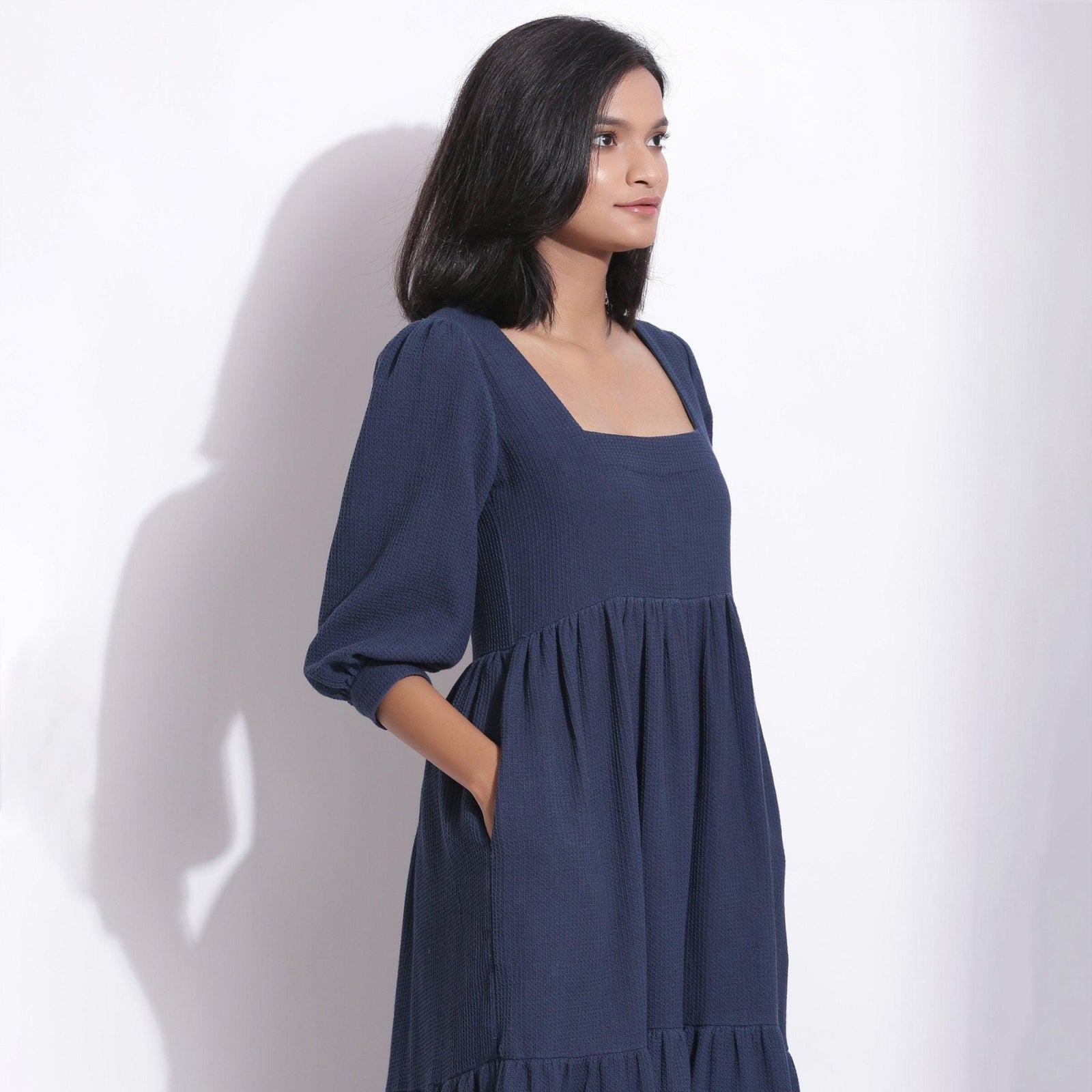Buy Navy Blue Warm Cotton Waffle Tier Maxi Dress Online at SeamsFriendly Buy Navy Blue Warm Cotton Waffle Tier Maxi Dress Online at SeamsFriendly
