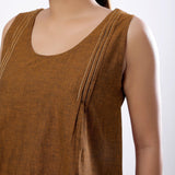 Back View of a Model wearing Handspun Oak Brown Straight Cotton Top