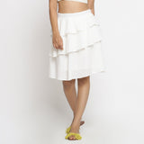 Front View of a Model wearing Off-White Cotton Dobby Ruffled Skirt