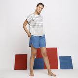 Right View of a Model wearing Vegetable Dyed Checkered Straight Top