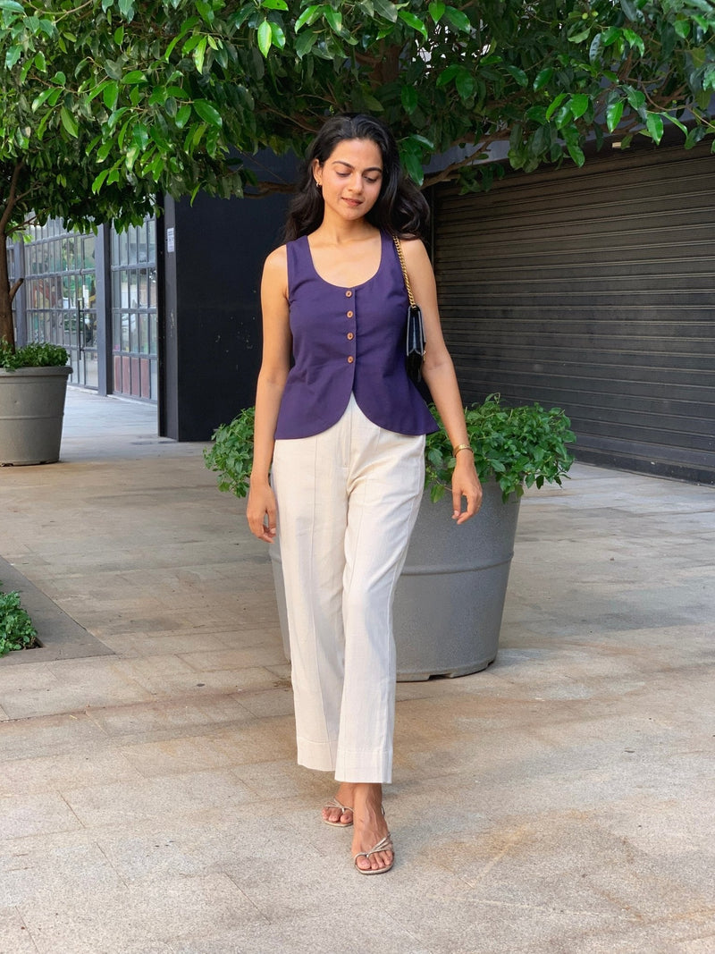 Off-White Cotton High-Rise Straight Leg Pant