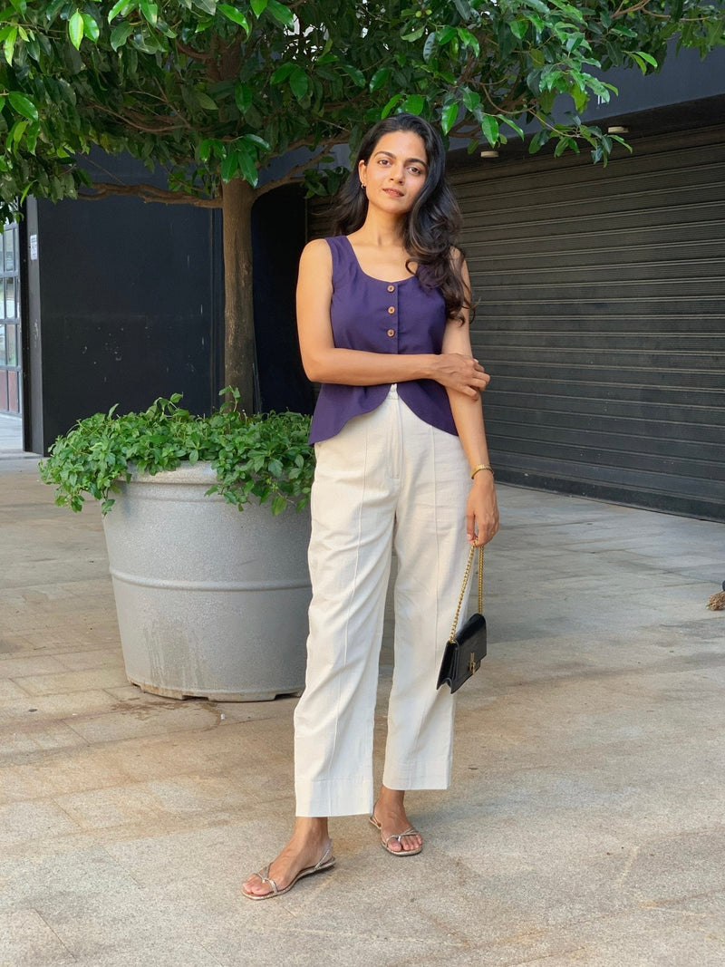 Off-White Cotton High-Rise Straight Leg Pant