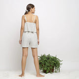 Back View of a Model wearing Handspun Cotton Striped Paneled Shorts