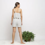 Back View of a Model wearing Handspun Cotton Striped Paneled Shorts