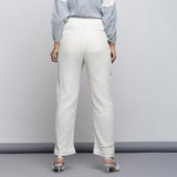 Back View of a Model wearing Off-White Crinkled Cotton Tapered Pant