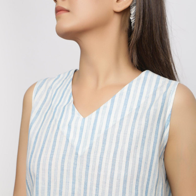 Front Detail of a Model wearing Handspun Asymmetrical V-Neck Wrap Top