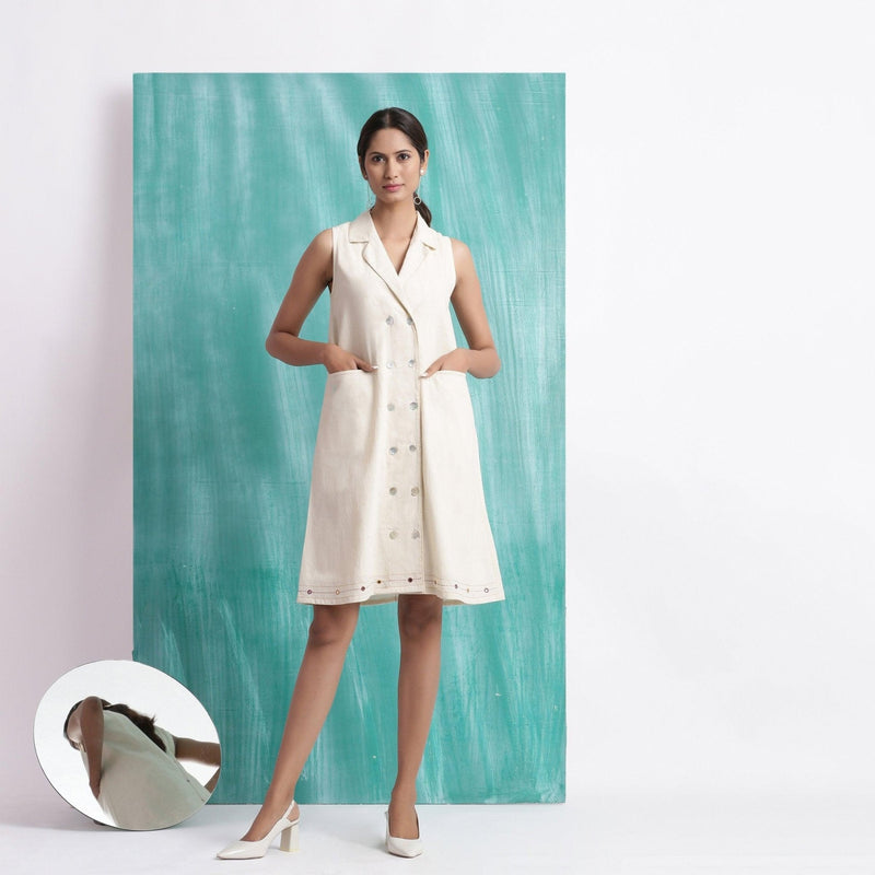 Off-White Handspun Cotton Muslin Button-Down Short Dress 56" / Tall (5'7" and above) Off-White Handspun Cotton Muslin Button-Down Short Dress 56" / Tall (5'7" and above)
