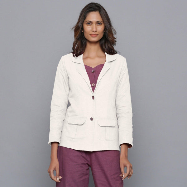 Front View of a Model wearing Off-White Slim Fit Flannel Blazer