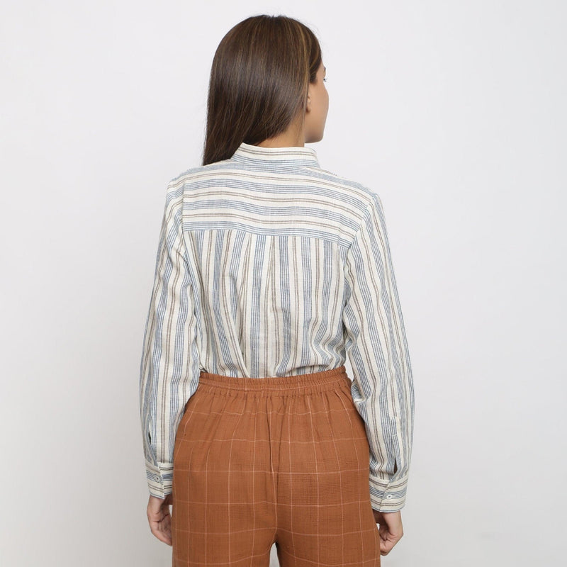 Back View of a Model wearing Peter Pan Collar Handspun Button-Down Shirt