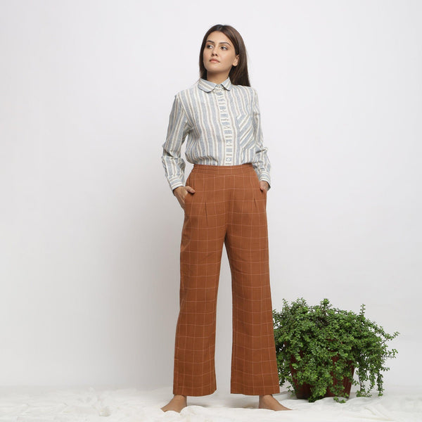 Front View of a Model wearing Peter Pan Collar Handspun Button-Down Shirt